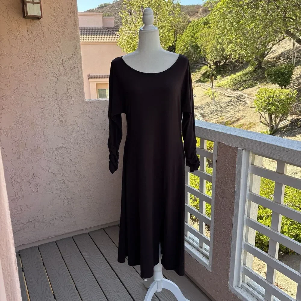 CUYANA Dolman Sleeve Midi Dress Medium Organic Pima Cotton Lagenlook Ruched Cuff - Picture 4 of 15